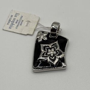 Lia Sophia "ANISE" Enamel Black Flower Silver Pendent Slide - Retired